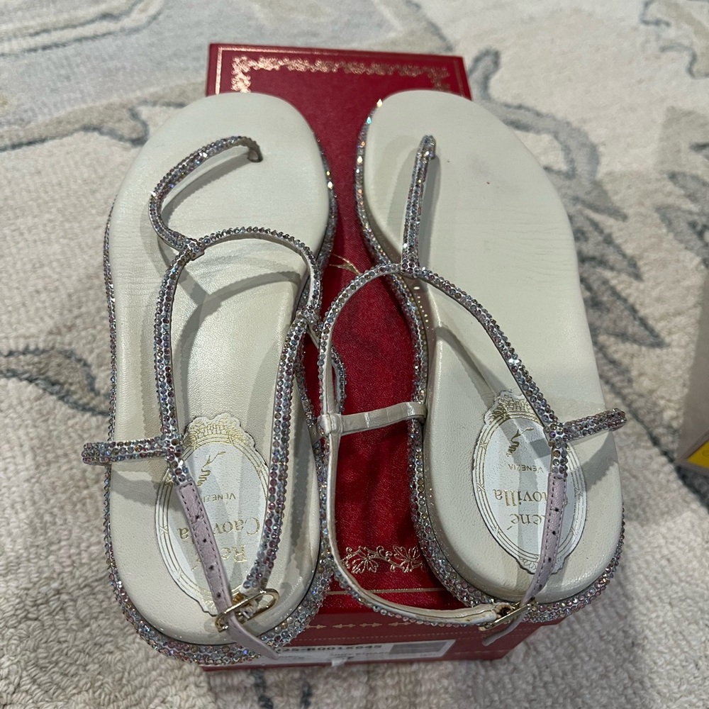 Rene Caovilla White and Silver Sandals